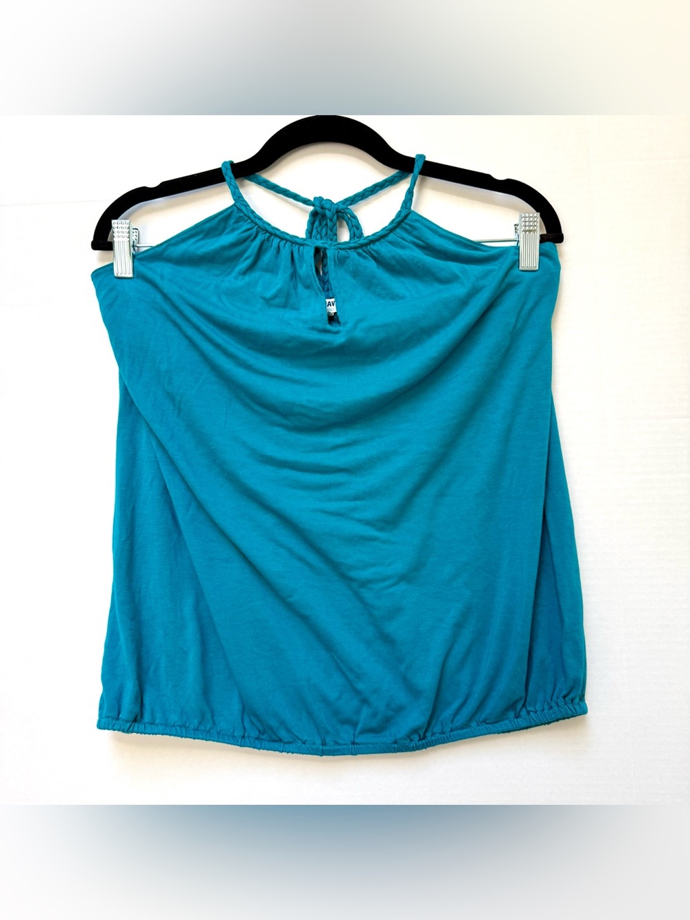 HALTER TOP LINED BUST BRAIDED TIE BLOUSON FIT OLS NAVY SIZE MEDIUM